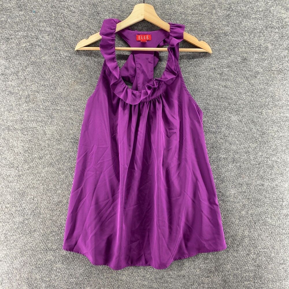 Elle Blouse Women L Large Purple Sleeveless Racerback Pullover Casual Solid